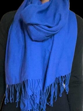 pashmina Bold Royal Blue Fringed Wrap Scarf